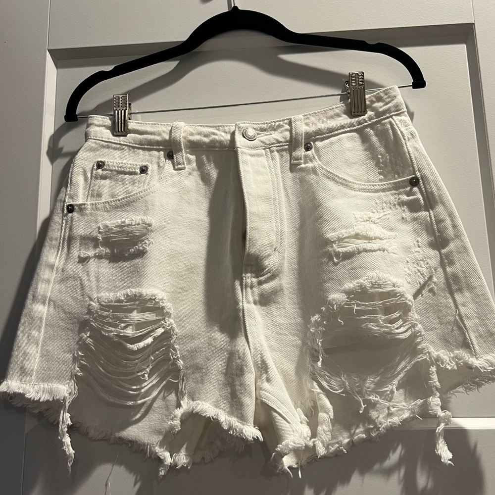 Signature8 Frayed White Jean Shorts